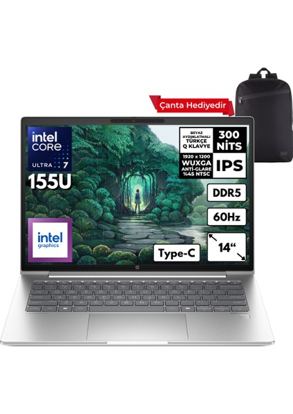 Probook 440 G11 Ultra 7-155U 8-Gbddr5 1 Tbssd Intel Graphics 14" Wuxga Freedos + Sırt Çantası A22YSEAMF1