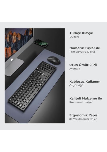 KW201 Kablosuz Türkçe Q Klavye & Mouse Set Siyah 10 Adet