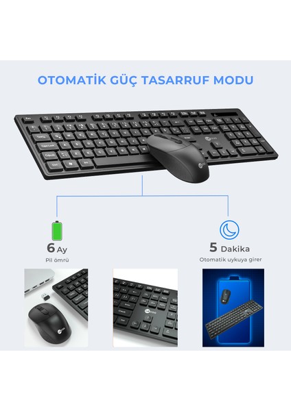 KW201 Kablosuz Türkçe Q Klavye & Mouse Set Siyah 10 Adet