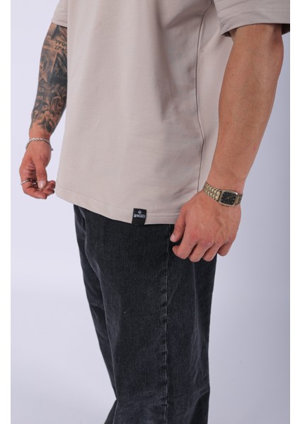 Unisex %100 Pamuk Oversize Düz T-Shirt Krem modelleri