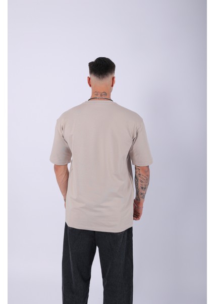Unisex %100 Pamuk Oversize Düz T-Shirt Krem fırsatları