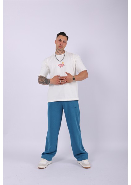 Unisex Dirty Lizart Baskılı Oversize T-Shirt Ekru