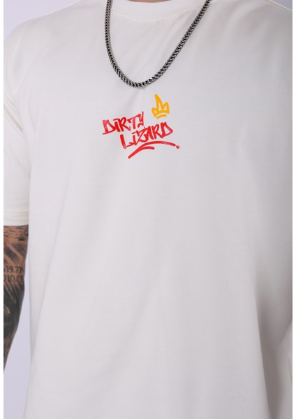 Unisex Dirty Lizart Baskılı Oversize T-Shirt Ekru fiyatları