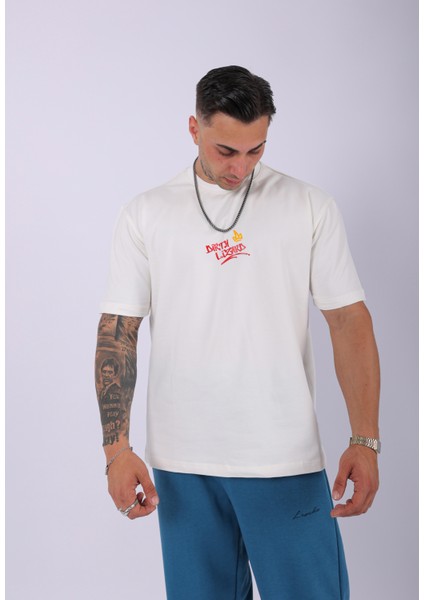 Unisex Dirty Lizart Baskılı Oversize T-Shirt Ekru indirimleri