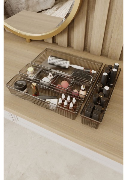 7 Parça Çekmece İçi Akseuar Düzenleyici Set, Modüler Makyaj Organizer Siyah fiyatları