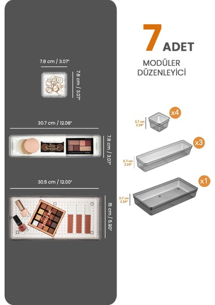 7 Parça Çekmece İçi Akseuar Düzenleyici Set, Modüler Makyaj Organizer Siyah modelleri