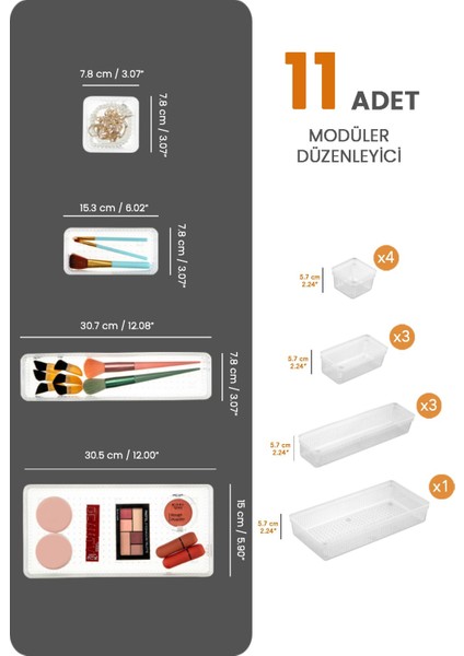 11'li Çekmece İçi Çok Amaçlı Organizer Beyaz Şeffaf Düzenleyici fiyatları