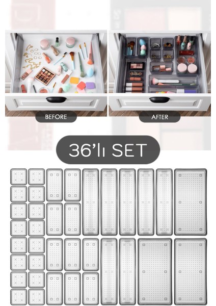 36 Parça Modüler Düzenleyici Set, Takı ve Aksesuar Organizasyonu Siyah