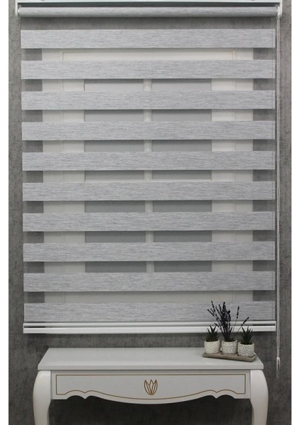 Ithal Bambu Açık Gri Bambu Stor Zebra Perde Eteği Düz(Alüminyum Kasa Metal Ayak )