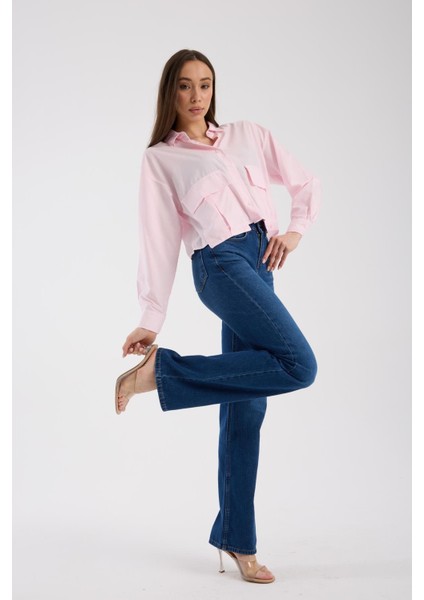 %100 Pamuk Yüksek Bel Bol Paça Rahat Denim Pantolon