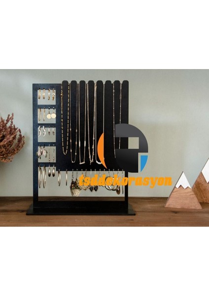 Siyah Ahşap Takı ve Kolye Standı, Şık ve Kullanışlı Tasarım