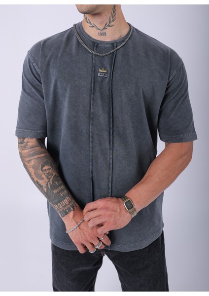 Unisex Lescho Nakışlı Özel Yıkamalı Oversize T-Shirt fiyatları