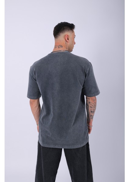Unisex Lescho Nakışlı Özel Yıkamalı Oversize T-Shirt indirimleri
