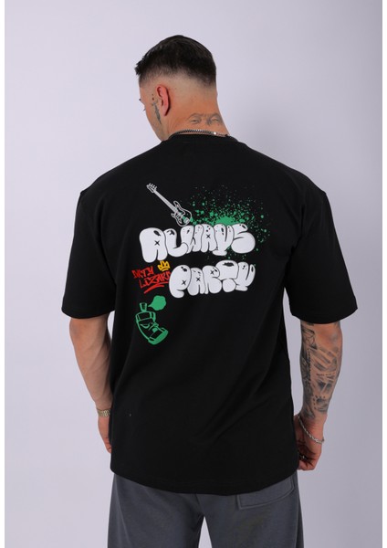 Unisex Dirty Lizart Baskılı Oversize T-Shirt Siyah fiyatları