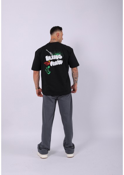 Unisex Dirty Lizart Baskılı Oversize T-Shirt Siyah indirimleri