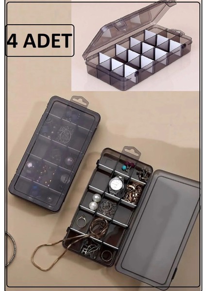 Füme 4'lü 15 Bölmeli Takı ve Dikiş Organizer Kutusu fiyatları