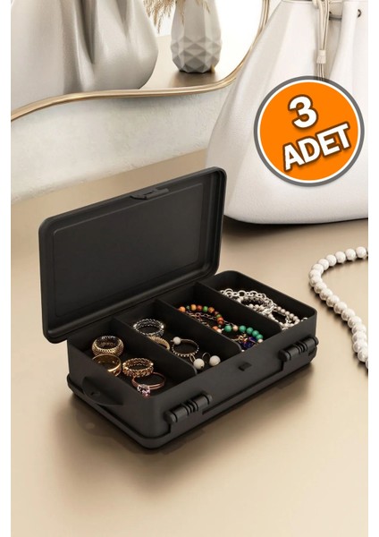 Çift Bölmeli Çok Amaçlı Takı ve Aksesuar Organizeri, Siyah Renk