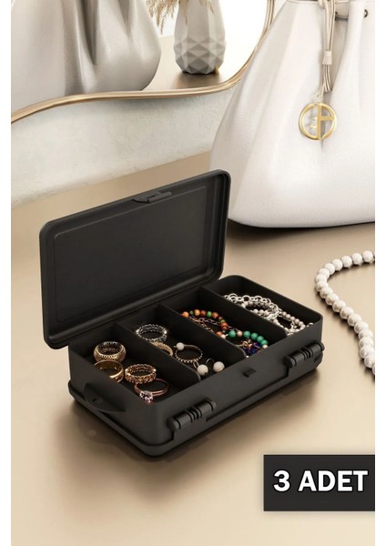 Çift Bölmeli Çok Amaçlı Takı ve Aksesuar Organizeri, Siyah Renk fiyatları