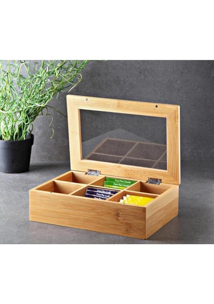 6 Bölmeli Bambu Organizer Kutusu, Takı ve Aksesuarlar İçin, 24 x 16 x 7 cm, Sarı fiyatları