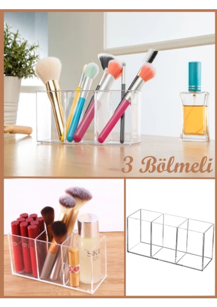 Şeffaf 3 Bölmeli Düzenleyici, Makyaj ve Aksesuarlar İçin İdeal, Şık ve Kullanışlı