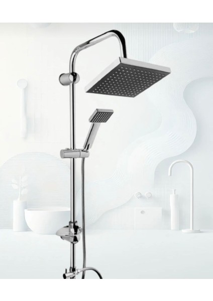 Krom Robot Duş Seti , Lüx Kare Eviye , Lavabo , Banyo Bataryası 4’lü Set