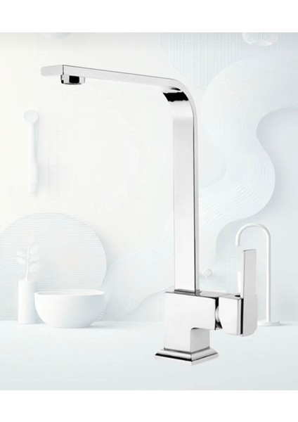 Krom Robot Duş Seti , Lüx Kare Eviye , Lavabo , Banyo Bataryası 4’lü Set