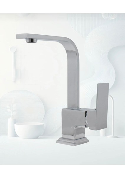 Krom Robot Duş Seti , Lüx Kare Eviye , Lavabo , Banyo Bataryası 4’lü Set
