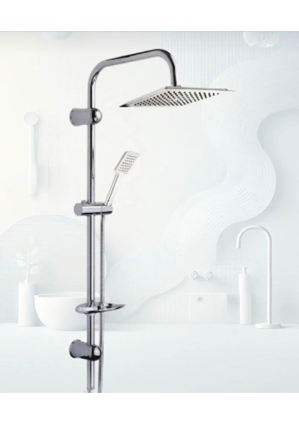 Krom Dubai Duş Seti , Lüx Kare Eviye , Sabit Lavabo , Banyo Bataryası 4’lü Set