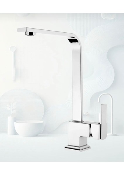 Krom Dubai Duş Seti , Lüx Kare Eviye , Sabit Lavabo , Banyo Bataryası 4’lü Set