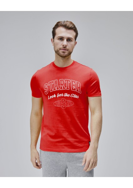 Barnes Kırmızı Bisiklet Yaka Baskılı Standard Fit Erkek Tshirt