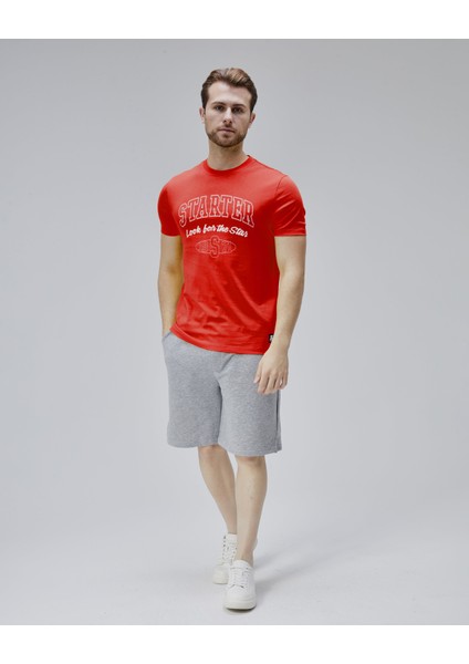 Barnes Kırmızı Bisiklet Yaka Baskılı Standard Fit Erkek Tshirt