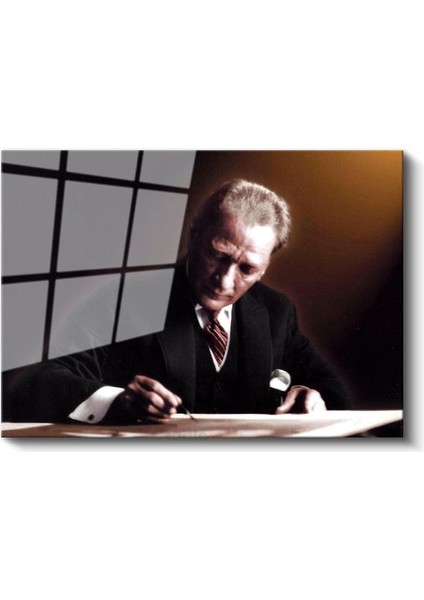 Atatürk ve Imza Anı - Tarihi Belge Hazırlarken Cam Tablo