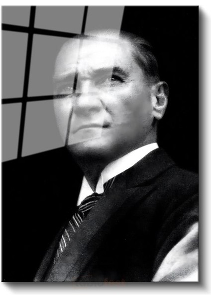 Siyah Fonlu Atatürk - Karizmatik Portre Cam Tablo