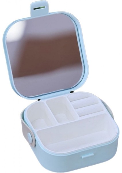 Şık Mavi Mini Makyaj ve Takı Kutusu İç Aynalı Taşınabilir Tasarım fırsatları