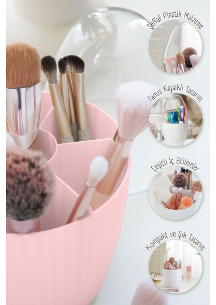 7 Bölmeli Beyaz Makyaj Organizeri, Fanus Kapaklı, Şık ve Pratik Tasarım