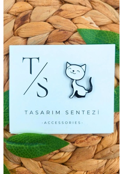 Rozet Metal Broş Kedi Siyah Beyaz Sevimli Tatlı Cat Yaka Okul Çanta Kıyafet Şapka Takı Aksesuar