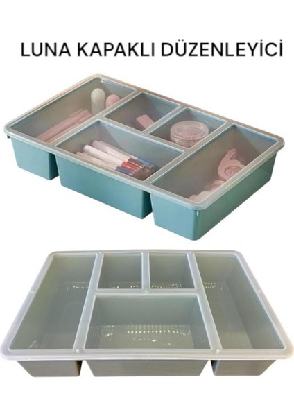 Yeşil Bölmeli Çekmece İçi Düzenleyici ve Ofis Organizer, Kapaklı Makyaj Takı Sürgülü