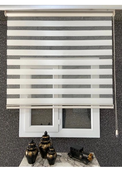 Ithal Bambu Ekru Zebra Stor Perde Eteği Düz ( Alüminyum Kasa Metal Ayak