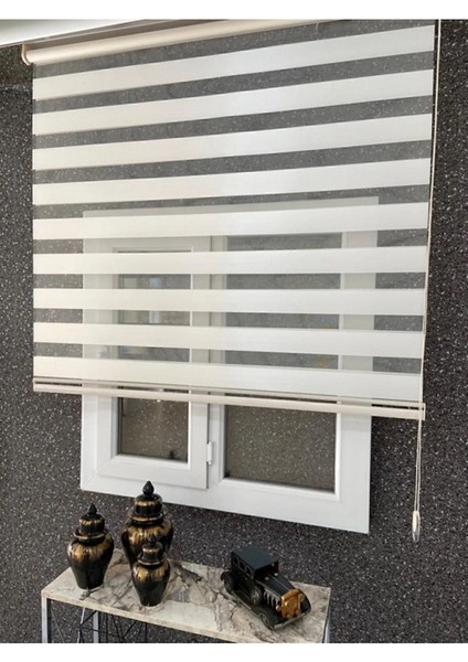Ithal Bambu Ekru Zebra Stor Perde Eteği Düz ( Alüminyum Kasa Metal Ayak
