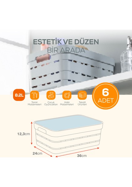 6'lı Kapaklı 8,2 Litre Delikli Saklama Kutusu Bej fiyatları