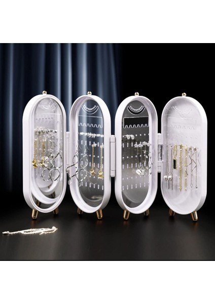 Katlanabilir Aynalı ve Ayaklı Taşınabilir Takı Standı Beyaz, Şık ve Kullanışlı Tasarım indirimleri