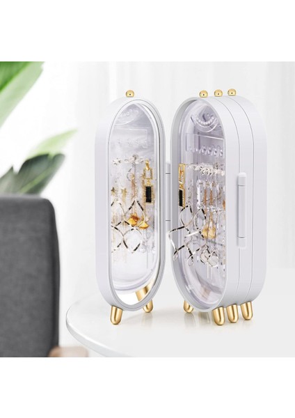 Katlanabilir Aynalı ve Ayaklı Taşınabilir Takı Standı Beyaz, Şık ve Kullanışlı Tasarım