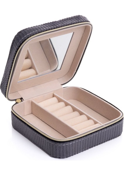 Kare Aynalı Siyah Kadife Takı Kutusu, Organizer, 12 x 12 x 5 cm fiyatları