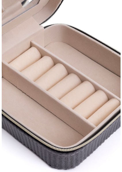 Kare Aynalı Siyah Kadife Takı Kutusu, Organizer, 12 x 12 x 5 cm fırsatları