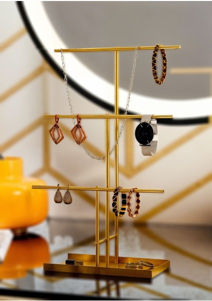 Şık Takı Düzenleyici, Altın Renkli Stand, Bileklik ve Kolye Sergisi