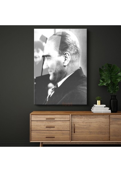 Profil Atatürk - Siyah Beyaz Portre Cam Tablo