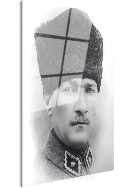 Kalpaklı Komutan - Beyaz Fonda Portre Cam Tablo modelleri