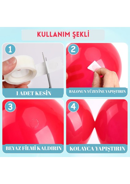 Balon Yapıştırma Bandı - 5 Metre 100 Adet Çift Taraflı Şeffaf Balon Tutucu Bant | Parti Süsleme ve Dekorasyon Için