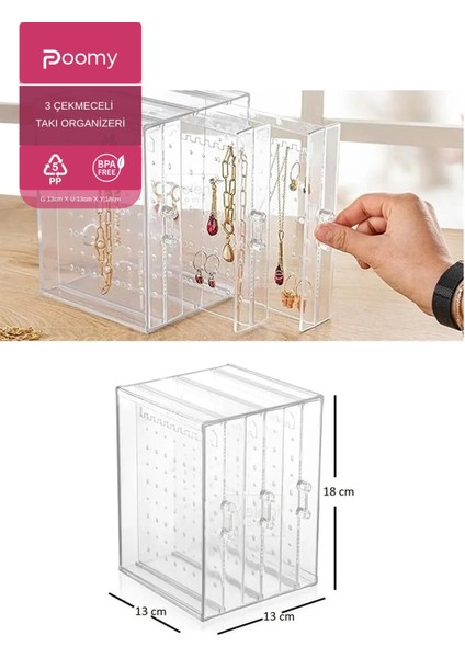 Siyah Takı Düzenleyici Dolap, Küpe ve Kolye Organizer Stand