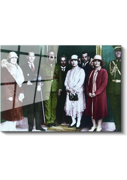 Atatürk ve Yabancı Konuklar - Resmi Kabul Cam Tablo